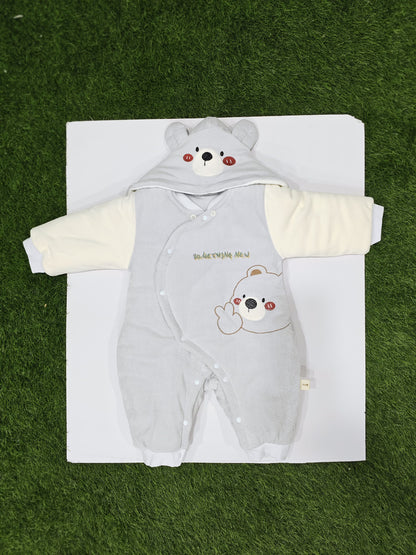 Gray baby romper with bear design 